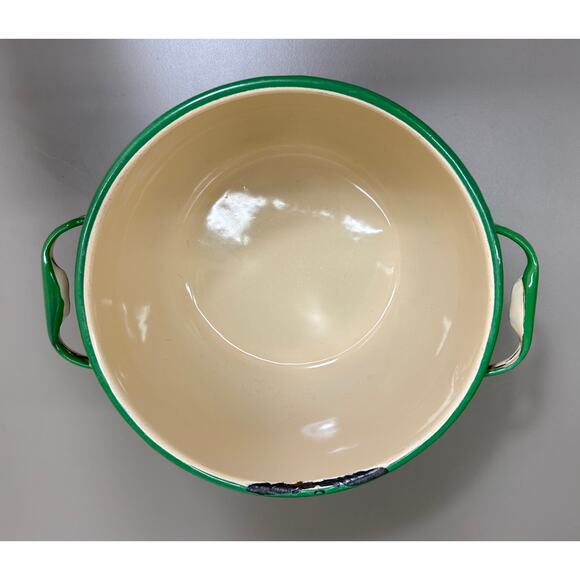 Mid-Century Farmhouse Cream & Green Enamelware 4 Qt Stock Pot - Lid + Steamer - Picture 2 of 8